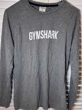 Gymshark Long Sleeve Shirt Mens Medium Gray Logo Athletic Top